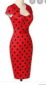 Vintage style pencil cap red black Polka dot dress